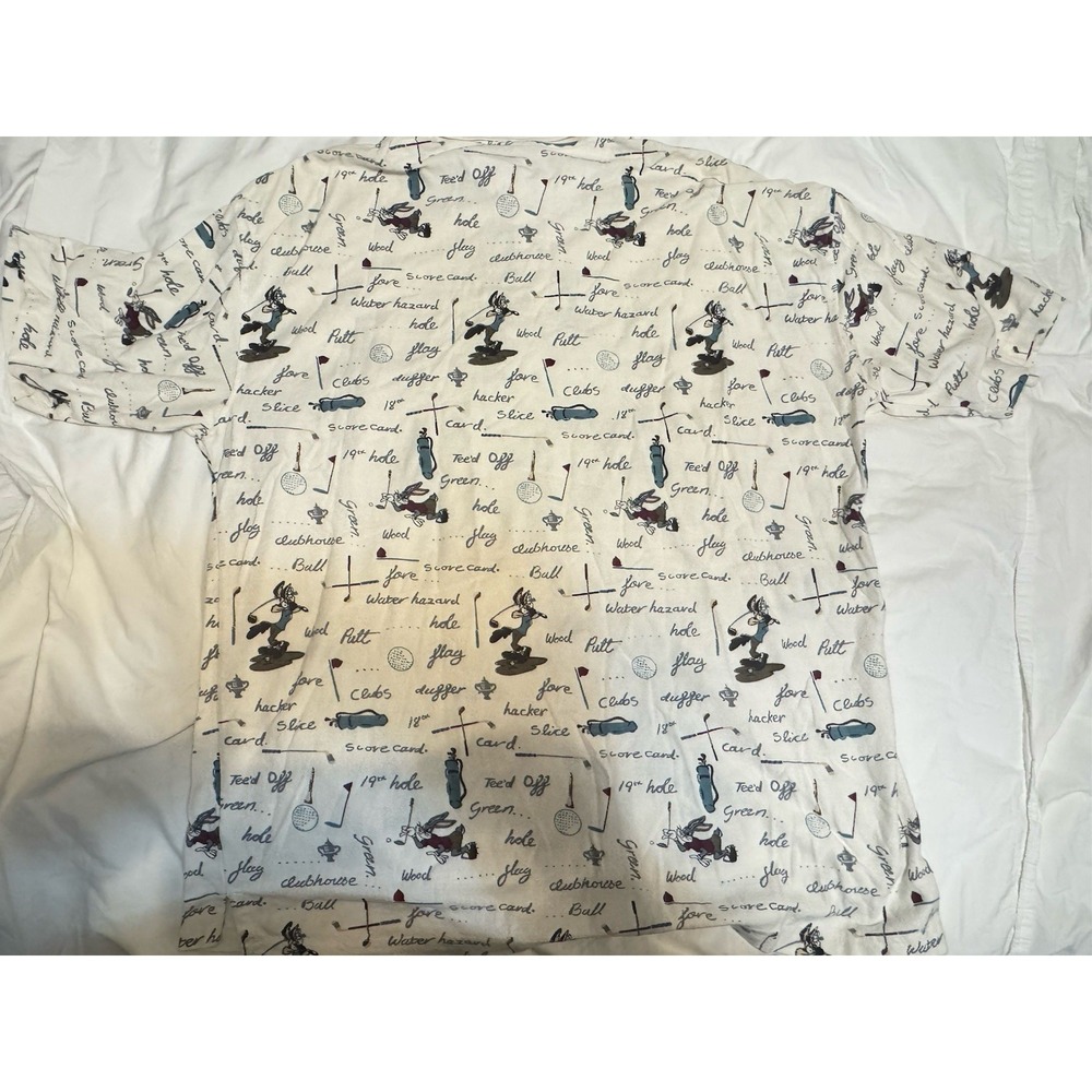 Vintage Warner Bros Looney Tunes Golf All Over Print Polo Shirt XL Cotton Y2K - Picture 5 of 6